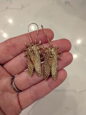 Gold-Colored Cicada Drop Earrings